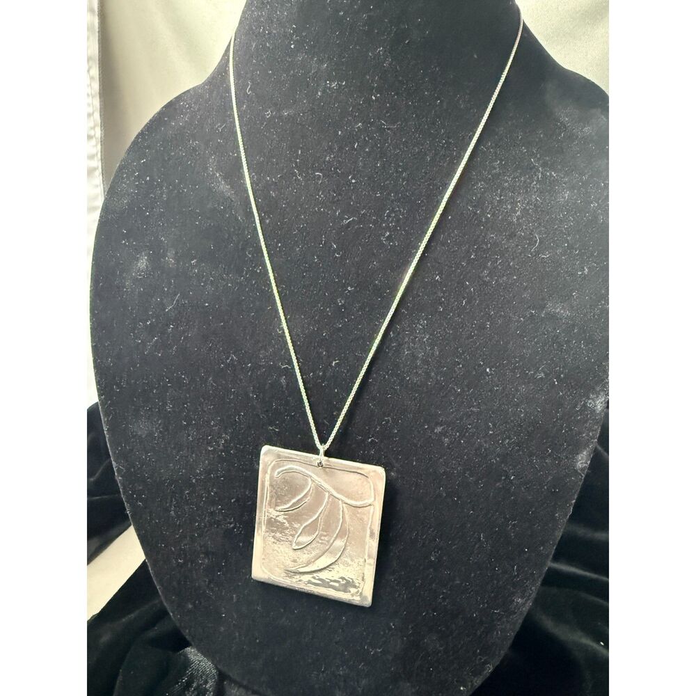 Vintage Italian Sterling Modernist Leaf Botanical Pendant Necklace Box Chain